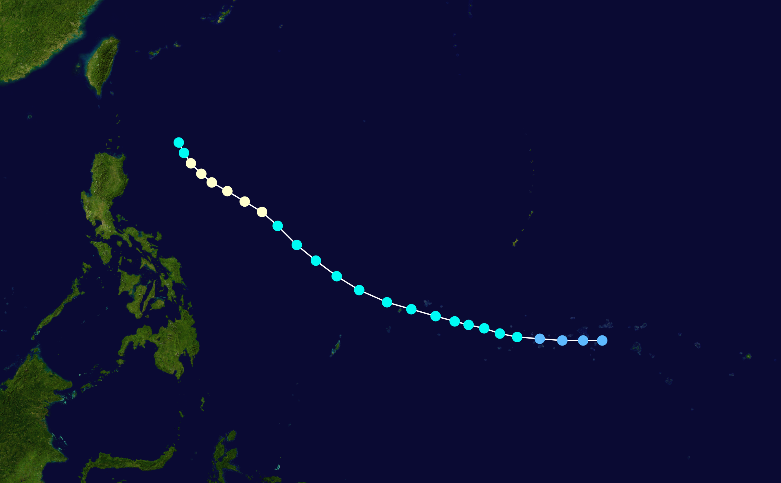 Map plotting the storm's track and intensity, according to the Saffir–Simpson scale