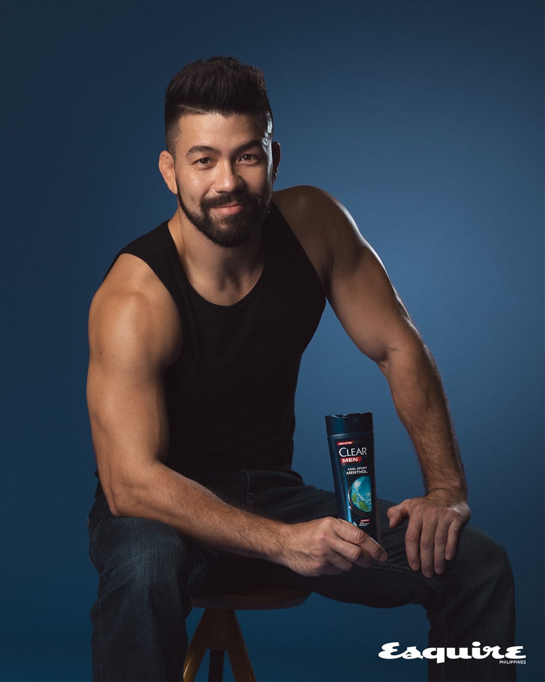 Mark “Mugen” Striegl holds a bottle of CLEAR Men