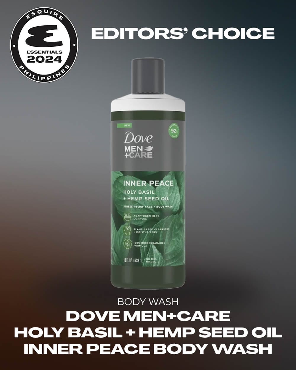 Editors' Choice for Body Wash: Men+Care Holy Basil + Hemp Seed Oil Inner Peace Body Wash
