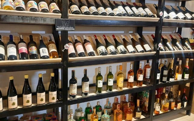 Selection of wine bottles at La Rosa Vino