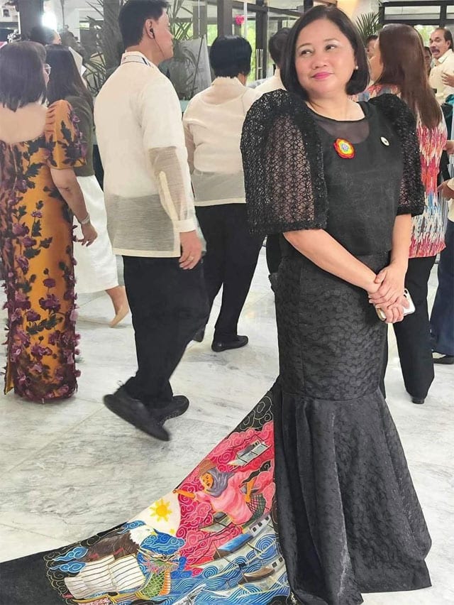 SONA 2024 wear: Rep. Arlene Brosas' gown trail with art by Michael Joselo