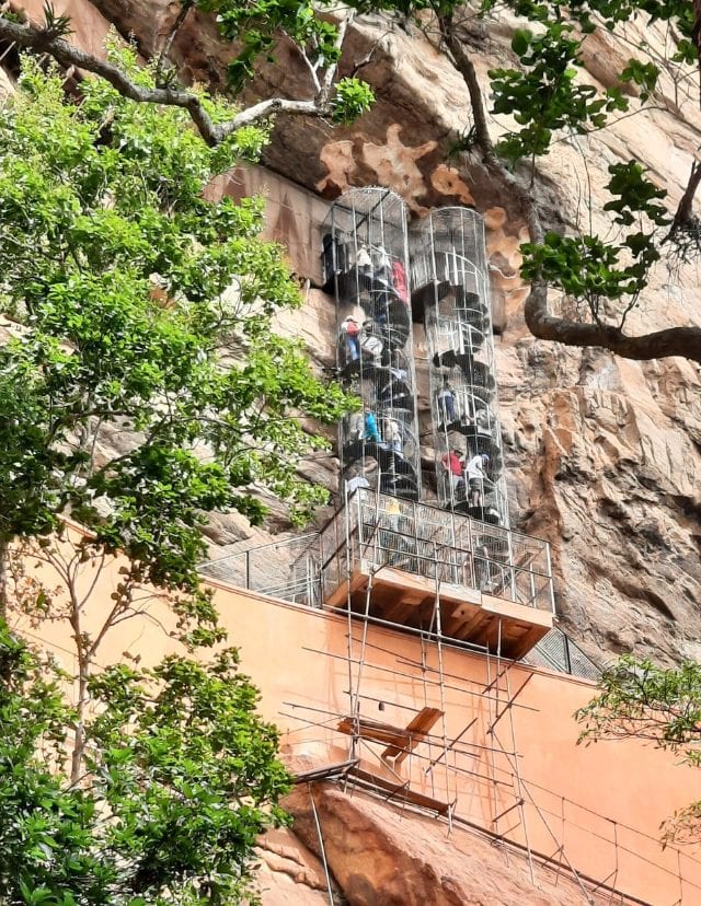 Sigiriya Rock spiral staircase leading to the cave
