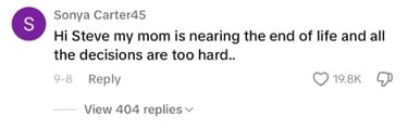Comment from Steve Burns' Tiktok post