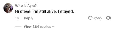 Comment from Steve Burns' Tiktok post