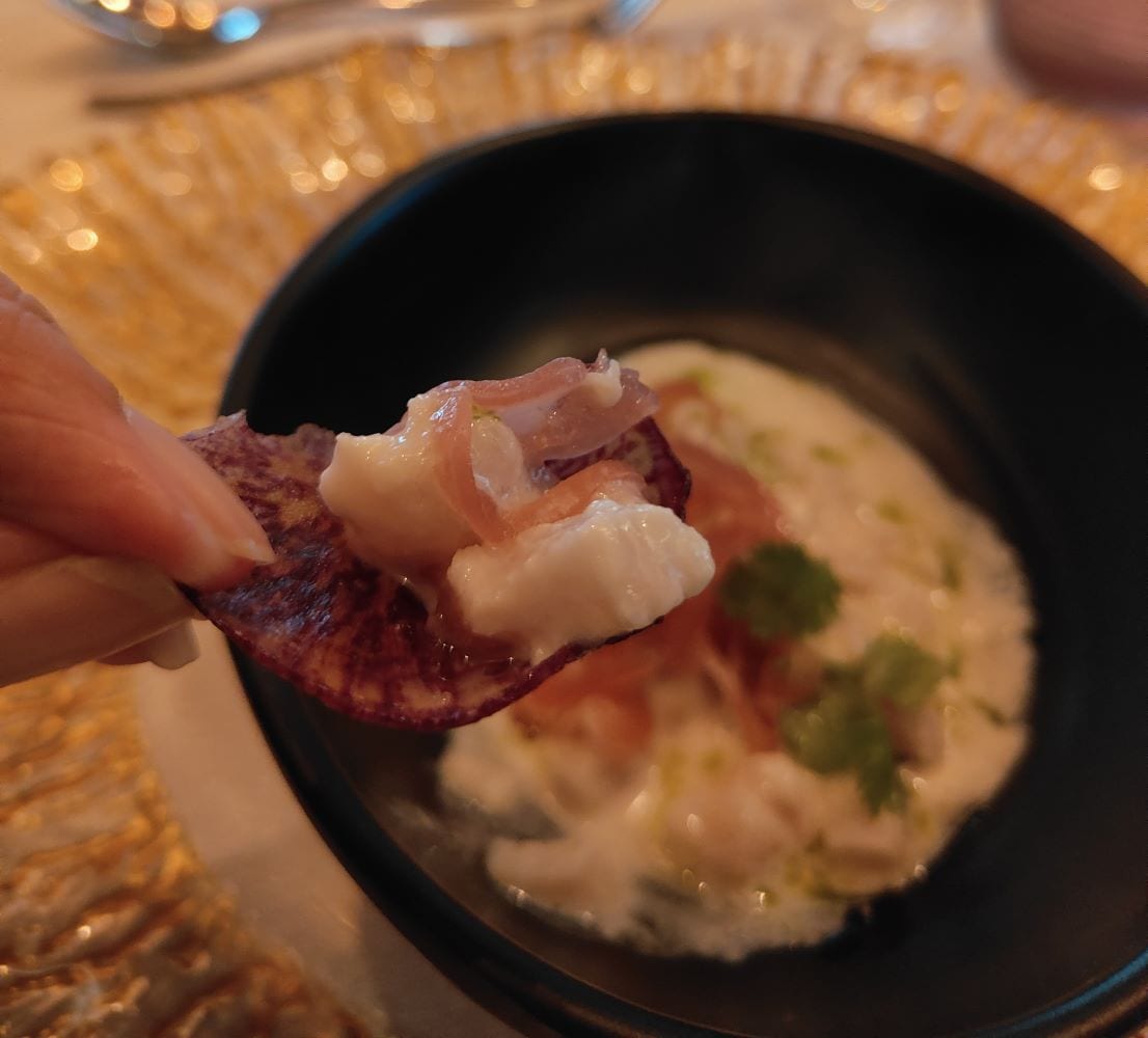 Kinilaw with camote chips