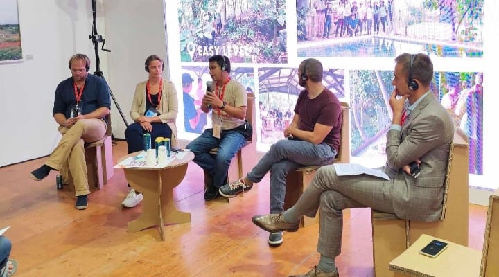 Murcia farmer Teddy Cañete (third from left) presents the state of the coffee farms in Negros Occidental in a session on coffee trails around the world