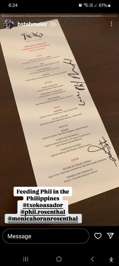 Menu for Phil Rosenthal's visit in Txoxo Asador