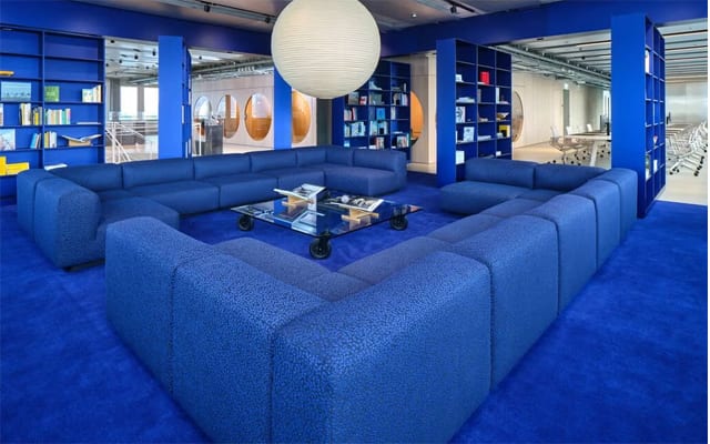 On blue office