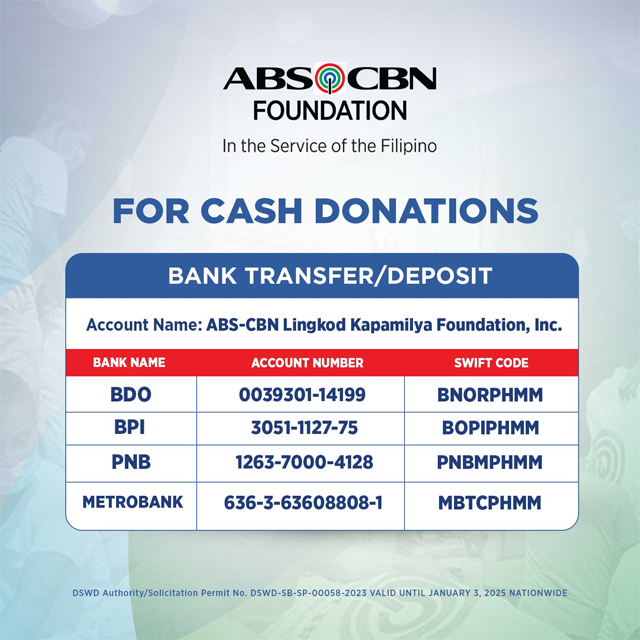 ABS-CBN Foundation Bank Deposit Donation