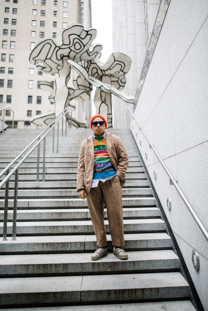 Jian DeLeon in a fantastic not-too-dressy suit from Engineered Garments.