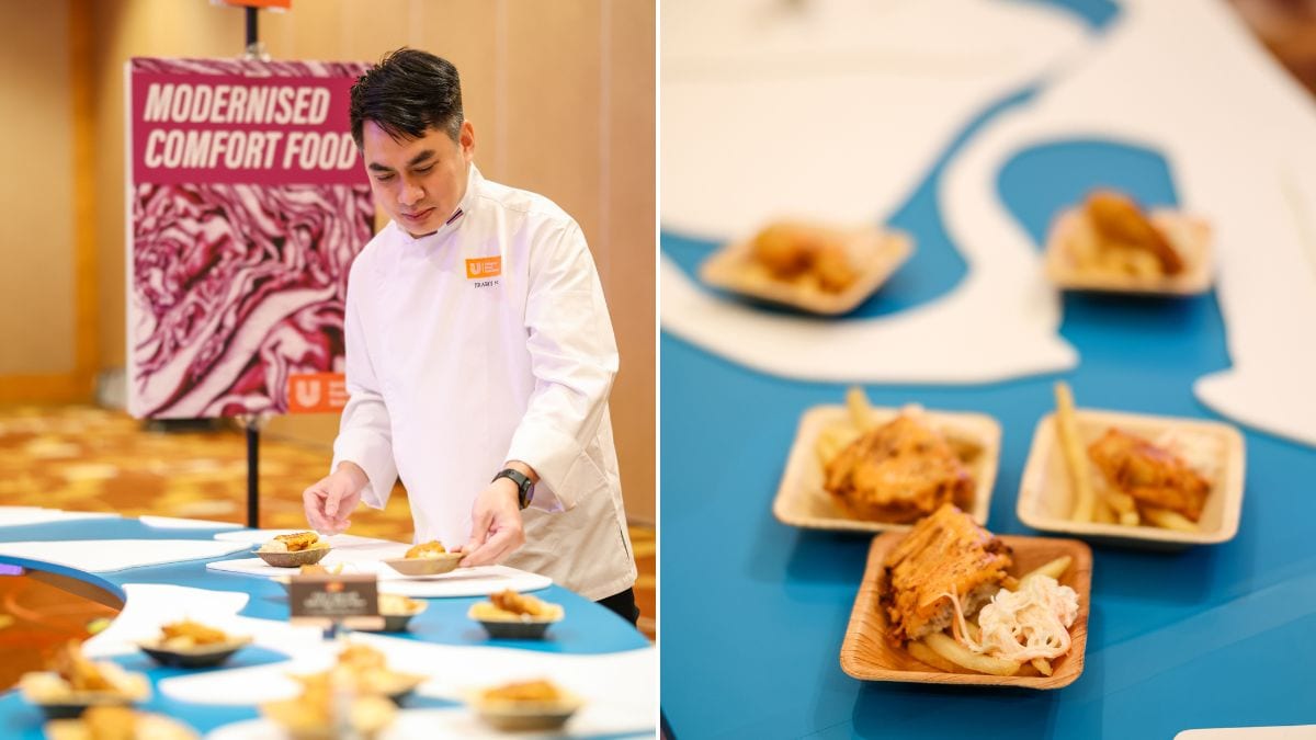 Chef Jiraroj “Pop” Navanukroh, Executive Chef, UFS Thailand, serves Fish & Chips with Salted Eff Mentai Sauce at the Modernized Comfort Food station
