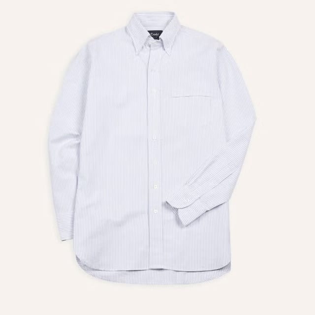 Drake's Light Blue Ticking Stripe Cotton Oxford Cloth Button-Down Shirt