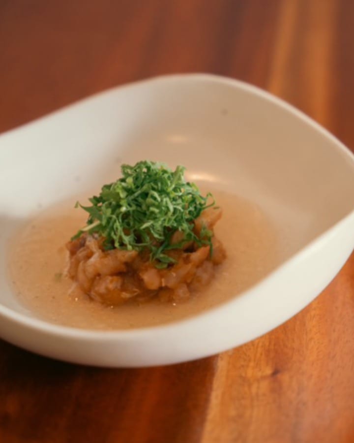 Chef Christian Lansang's sea bream, miso, tomato, vanilla