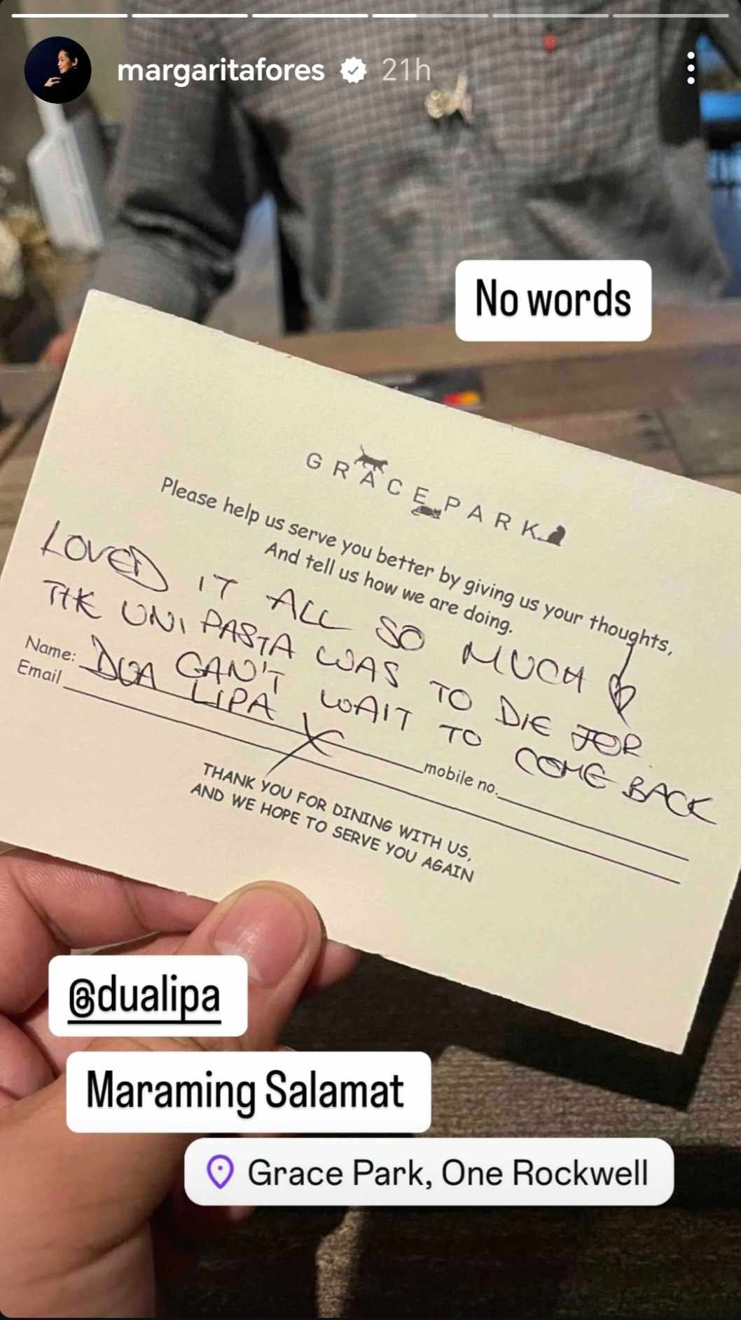 Dua Lipa comments about Grace Park's food