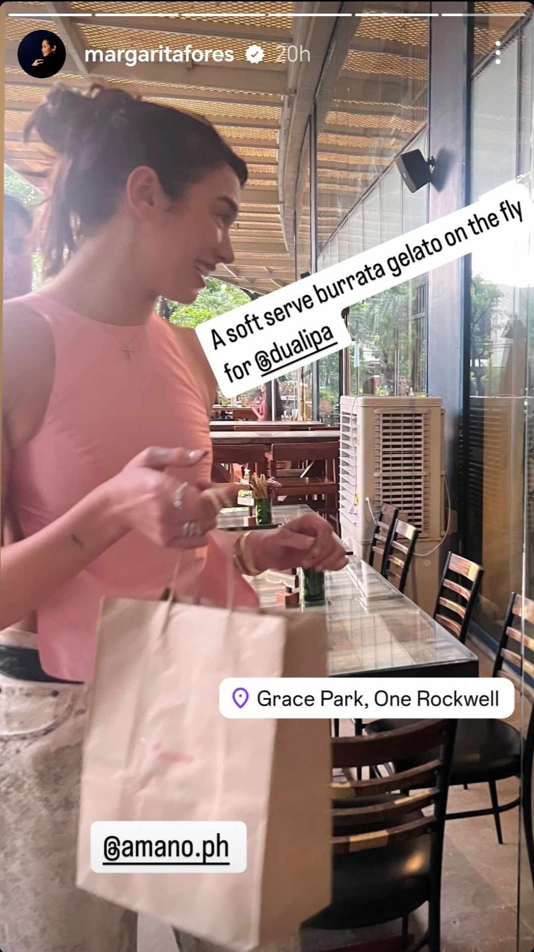 Dua Lipa takeout from Amano