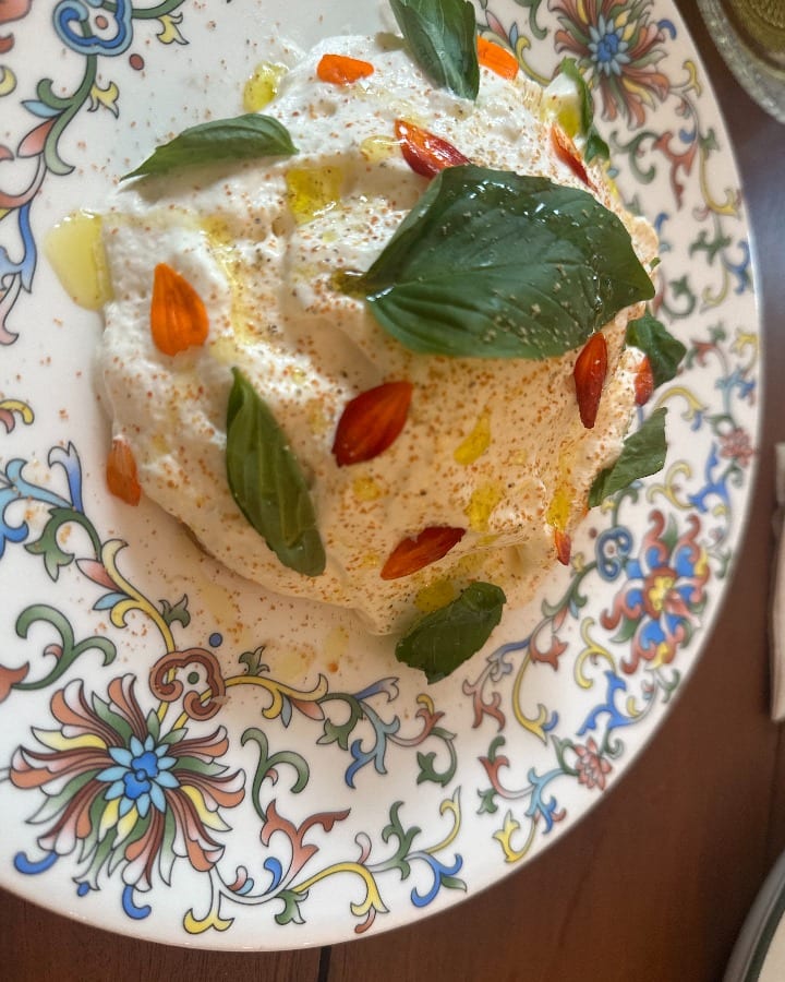 Caprese with a burrata foam