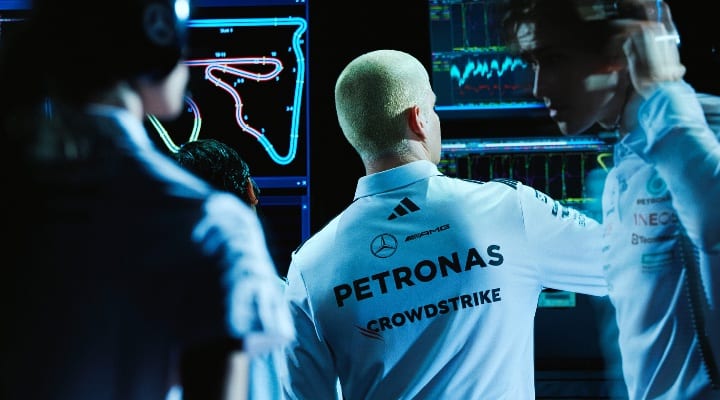 Adidas-Mercedes-AMG collab Backshot of engineer sporting the teamwear