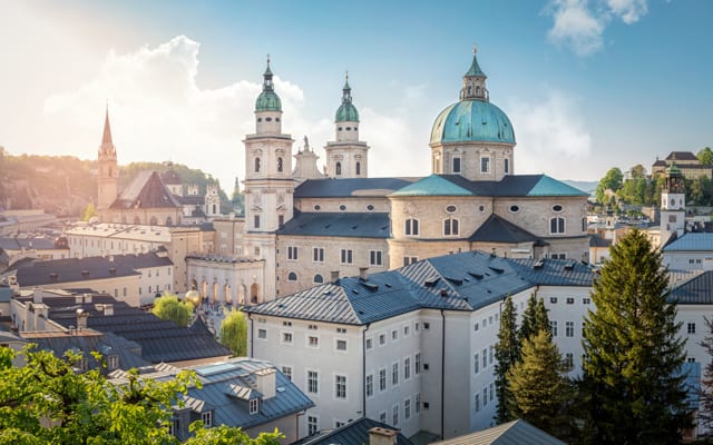 Skyline of Stadt Salzburg with the cathedral in the summer