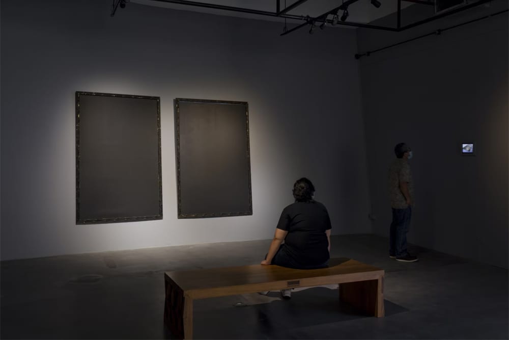 Malakas and Maganda painted black at 'Fear of Freedom Makes Us See Ghosts,' Ateneo Art Gallery, April 2022