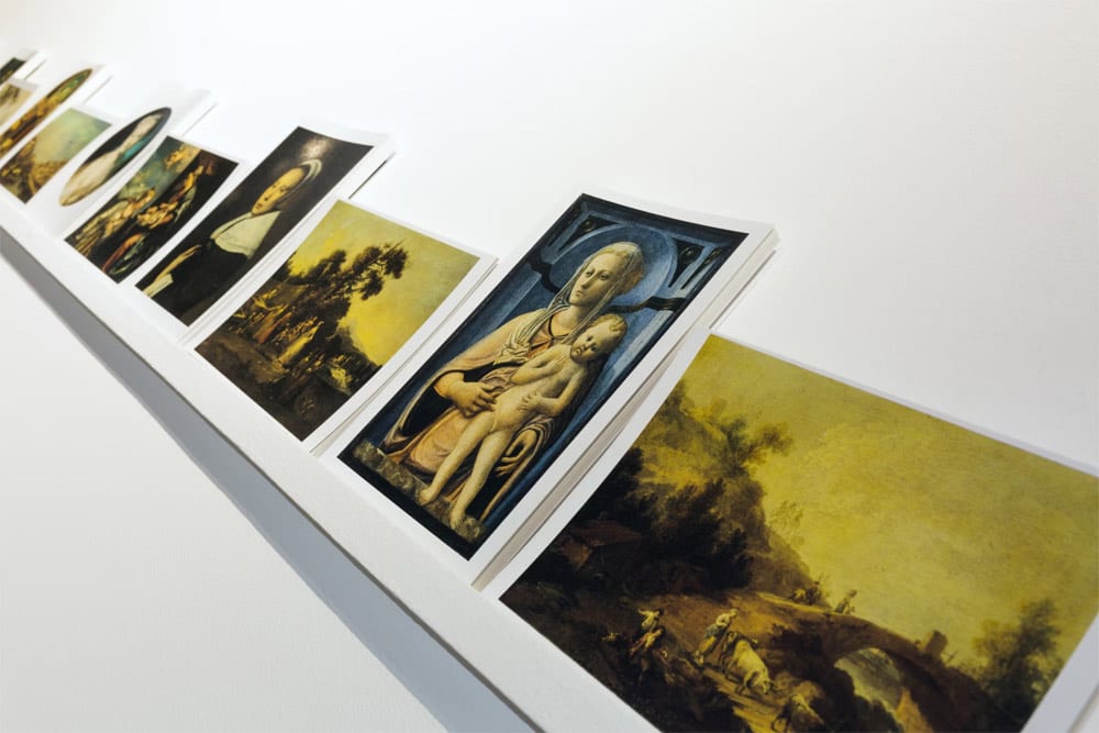 Postcard reproductions at 'Fear of Freedom Makes Us See Ghosts' at the Ateneo Art Gallery, April 2022