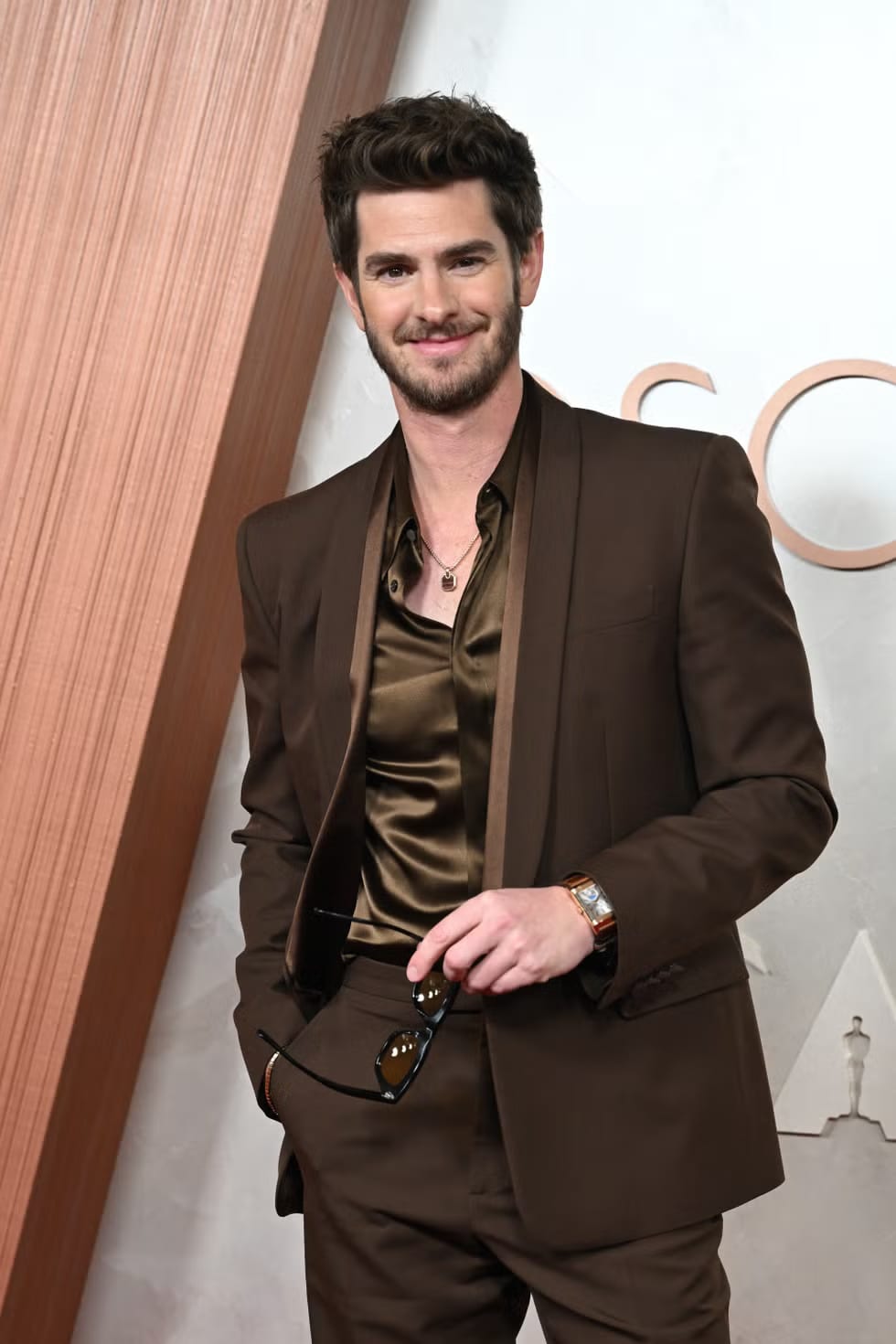 Andrew Garfield's Jaeger-LeCoultre Reverso Tribute Duoface Calendar in pink gold