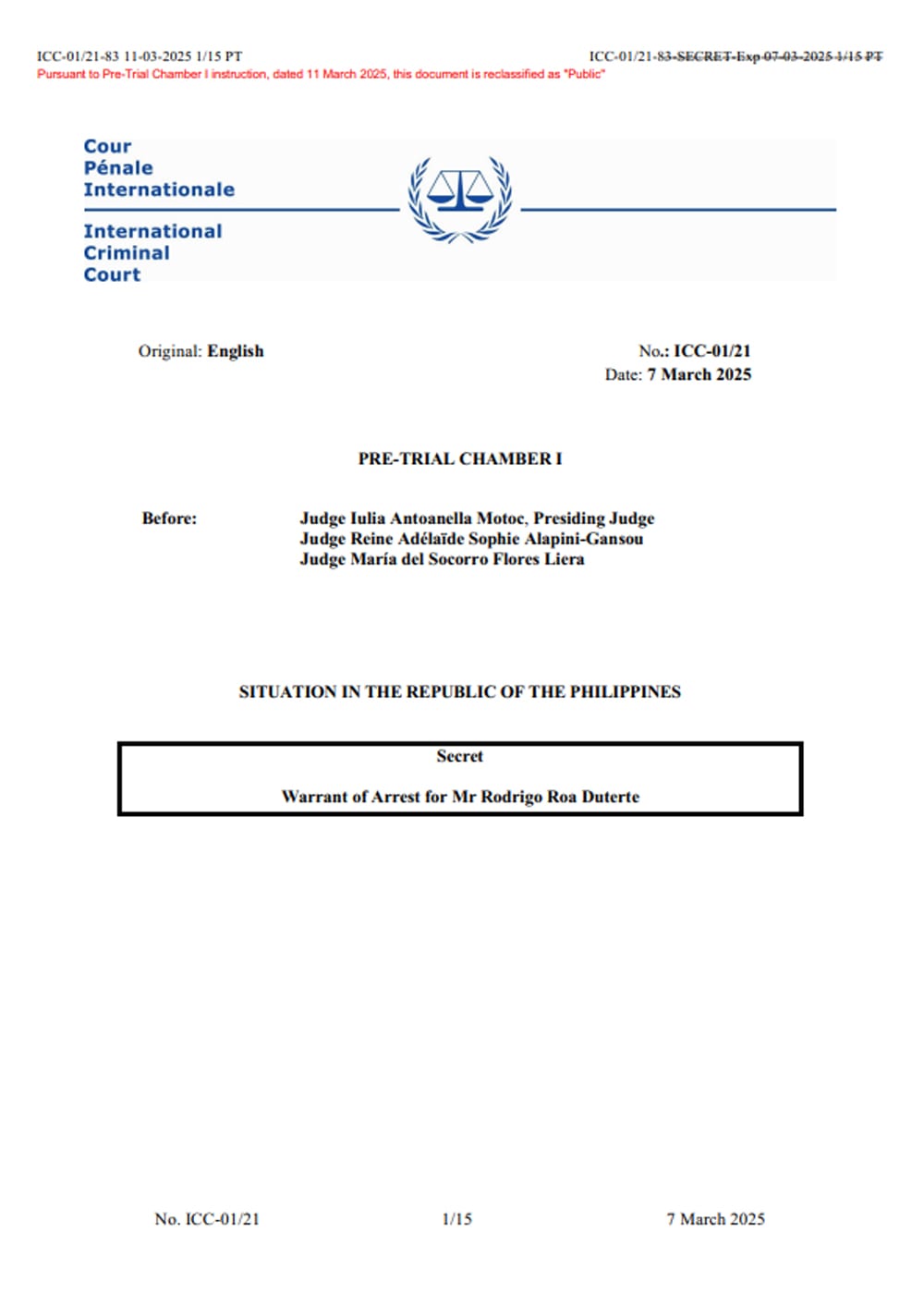 warrant of arrest from the ICC