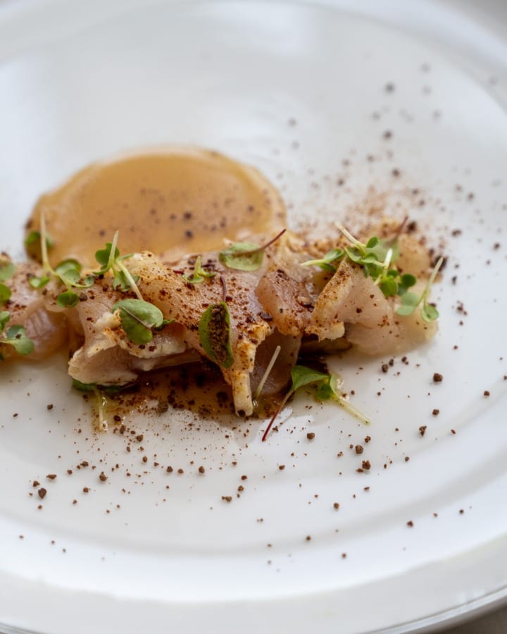chef heinz beck, finestra, Solaire Resort and Casino, Marinated amberjack, celeriac in seawater, oxidized chocolate