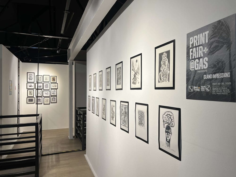 Prints by students of University of the Philippines Baguio (background) and PLELEMUDA from Cagayan De Oro, Maguindanao, and Davao (foreground)