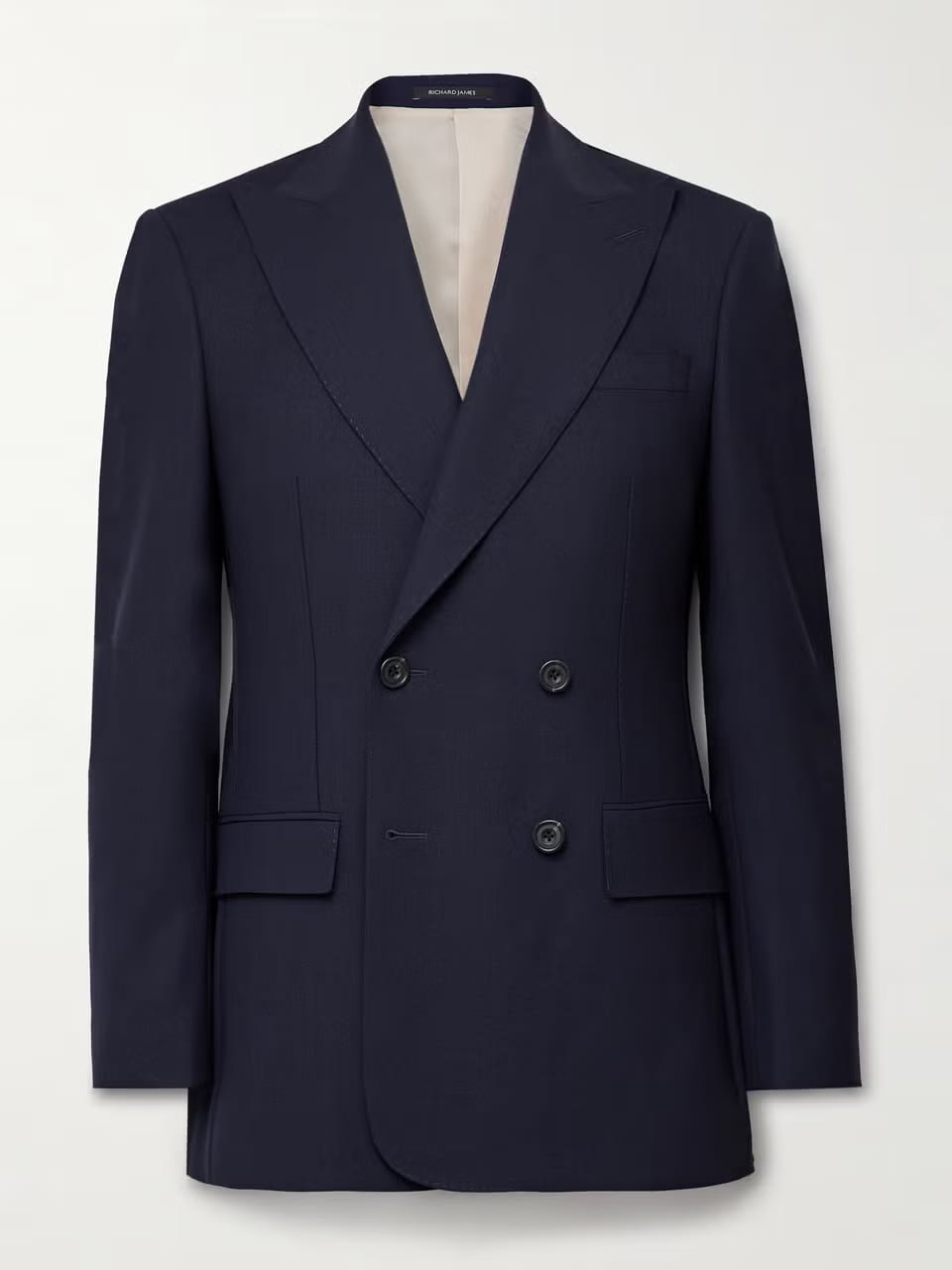 Richard James Hepworth Double-Breasted Grain de Poudre Wool Suit Jacket
