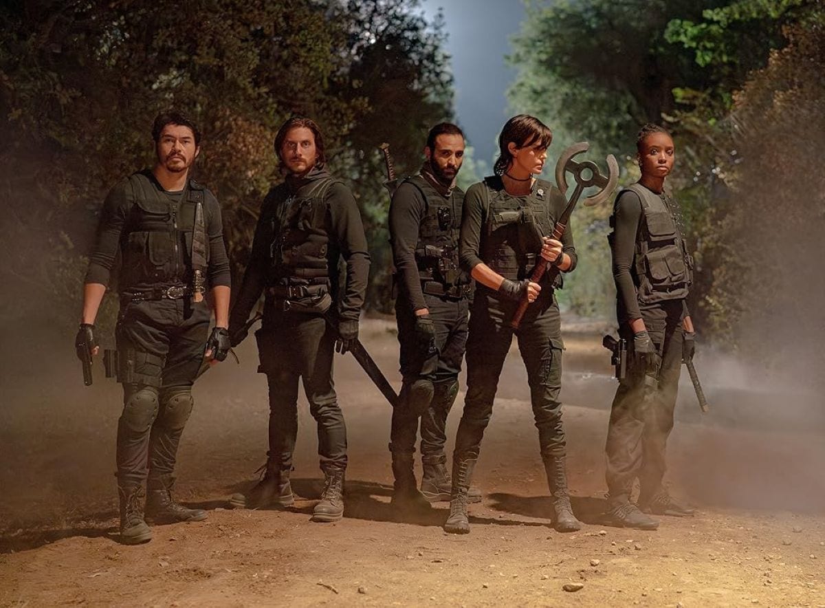 Charlize Theron, Luca Marinelli, Marwan Kenzari, Henry Golding, and KiKi Layne in The Old Guard 2