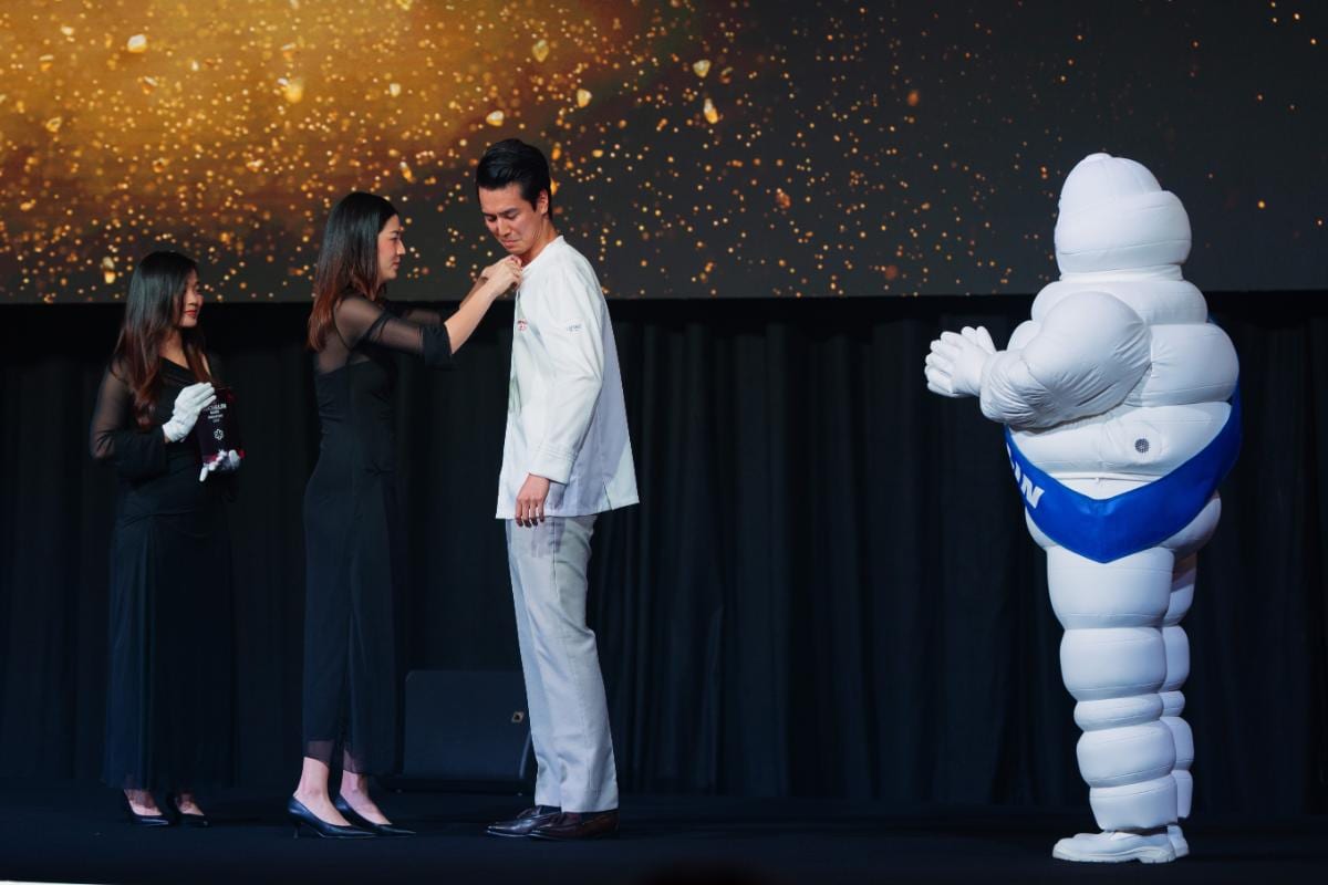 Michelin jacket being worn by first time 1 Michelin Star restaurant winner Chef Kazuki Arimoto of Omakase at Stevens