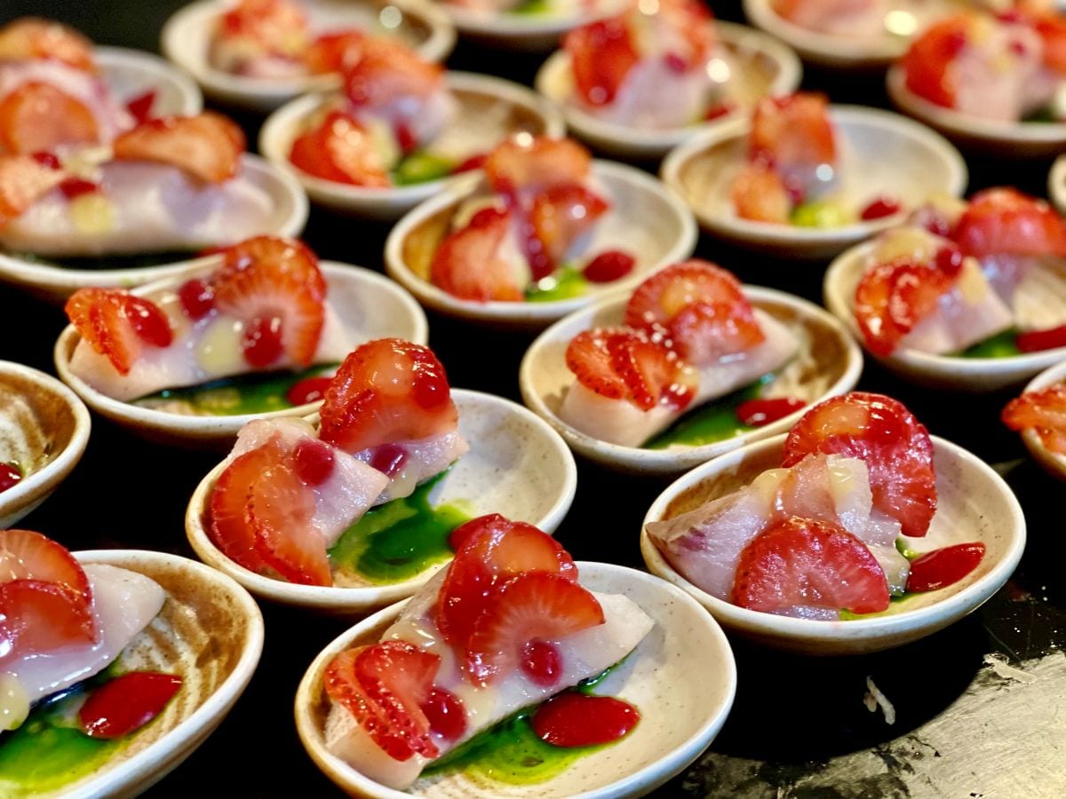 The vibrant Hamachistek with Strawberry, crafted by chef Danny Cancino.