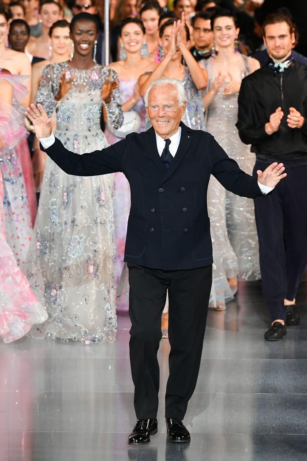 Giorgio Armani on the runway in 2021.