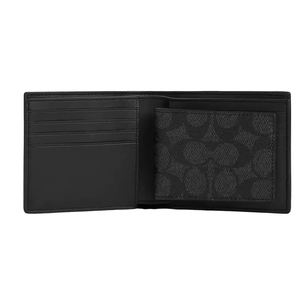 Coach Men's 3 In 1 Wallet In Signature Canvas Charcoal/Black