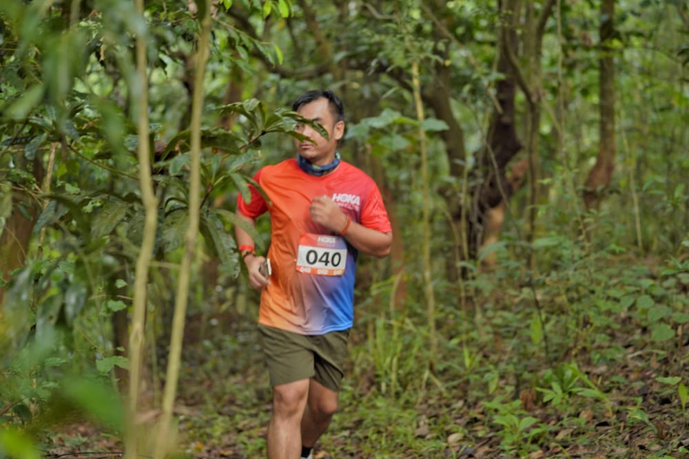The writer struggling to keep pace during a 5km run