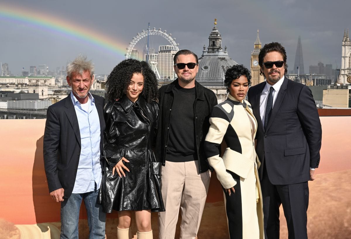 Leonardo DiCaprio, Sean Penn, Benicio Del Toro, Chase Infiniti, and Teyana Taylor at an event for One Battle After Another