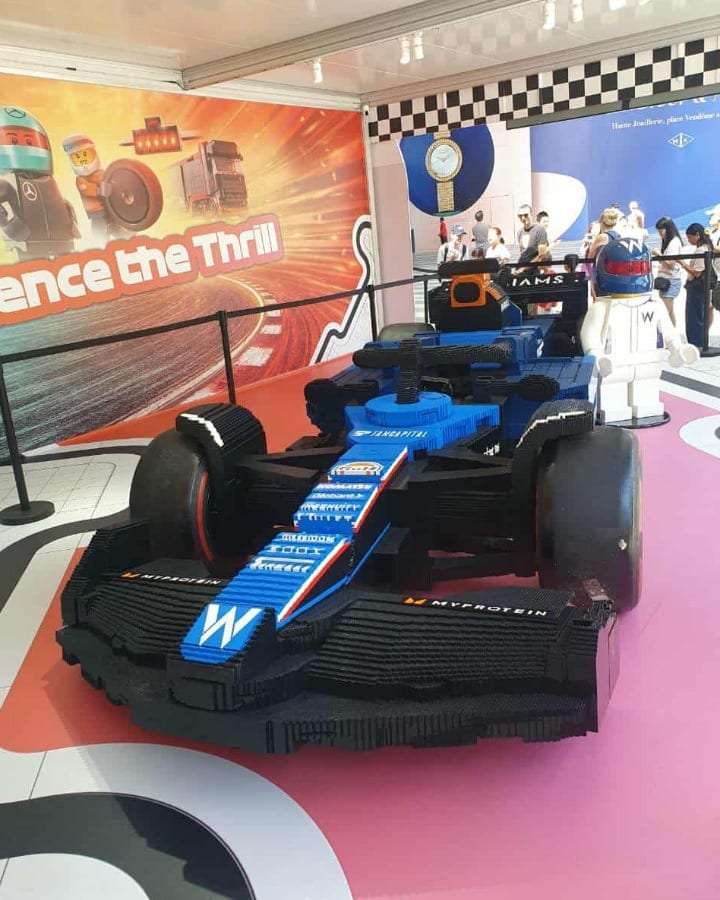 Fans can pose and take photos of this full sized Williams Racing F1 car made from Lego bricks
