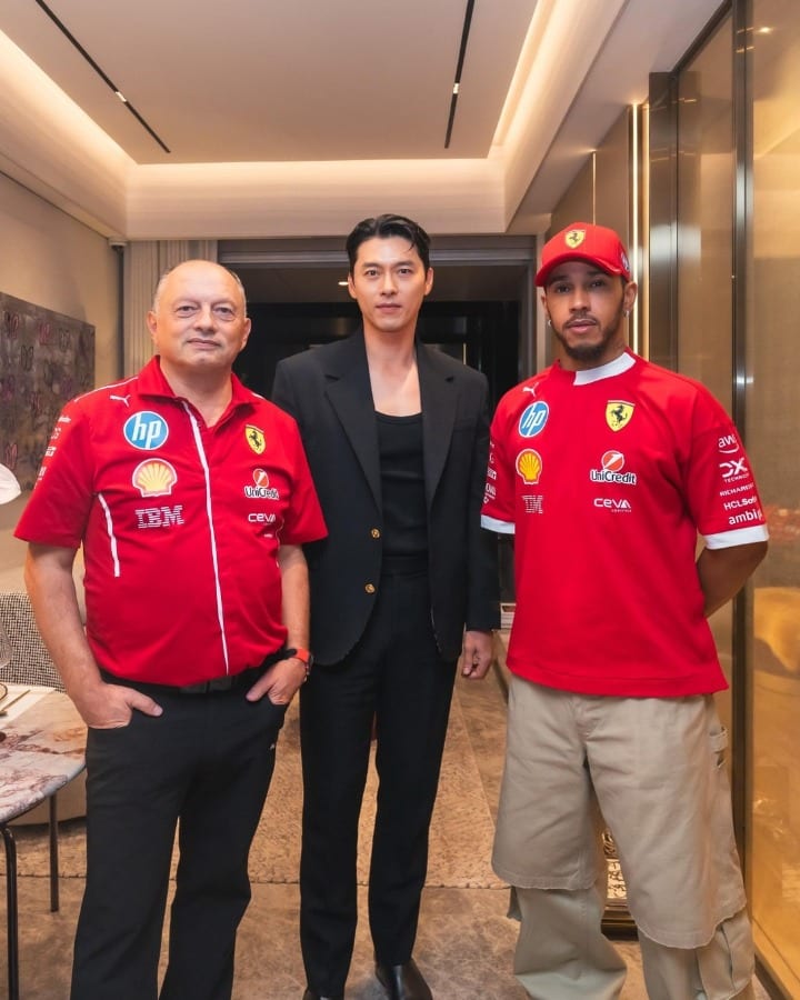 Ferrari Team Principal Fred Vasseur Korean Celebrity Hyun Bin and Lewis Hamilton