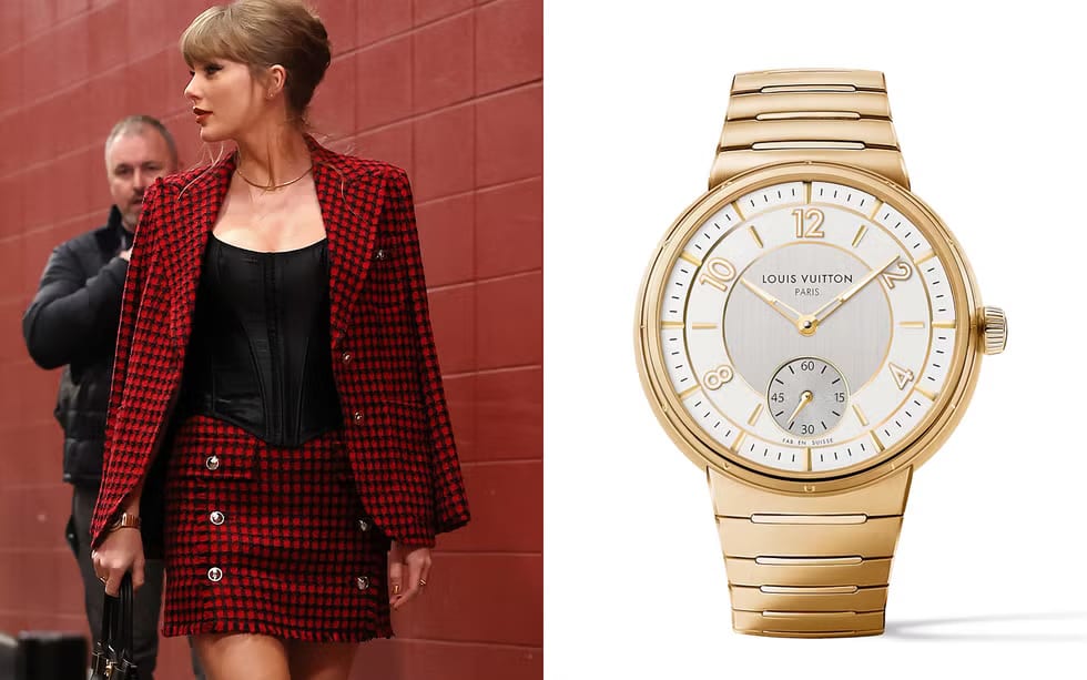 Taylor Swift wearing a Louis Vuitton Tambour