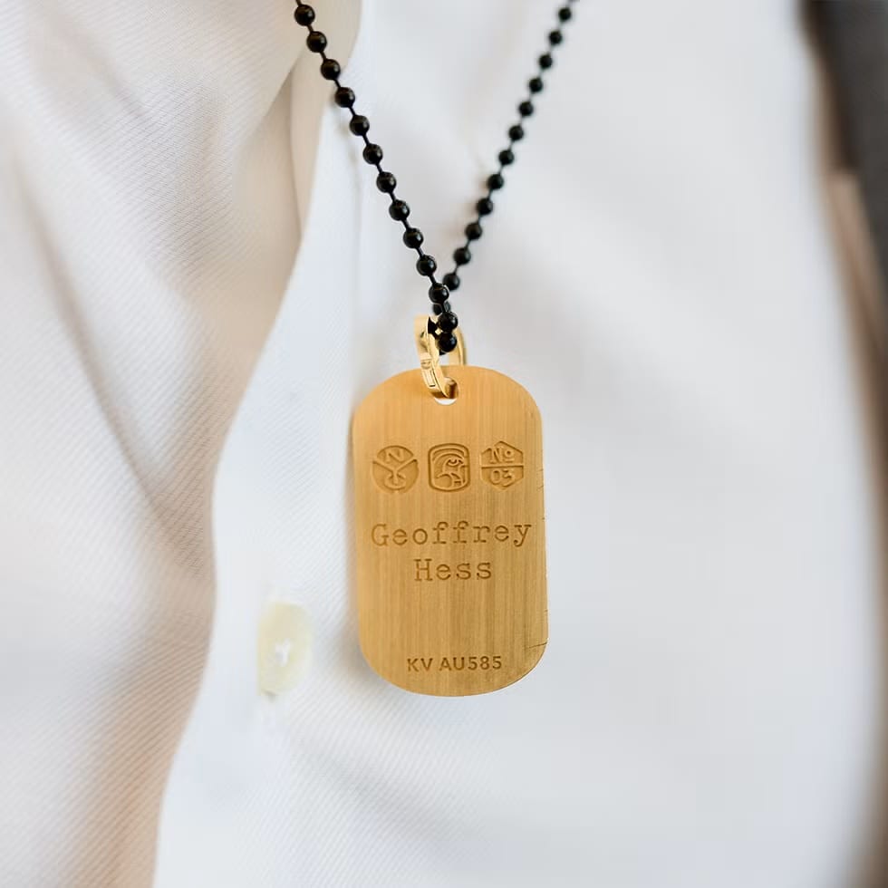 Organiser Geoff Hess’s own personal dog tag