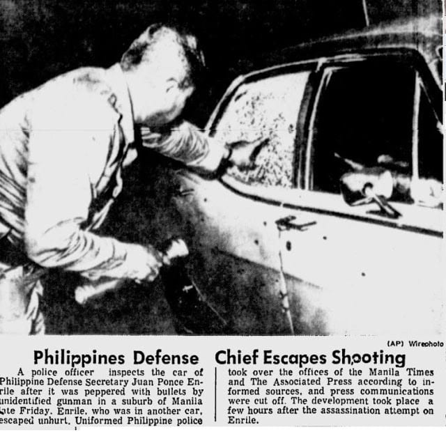 Juan Ponce Enrile's bullet-riddled car