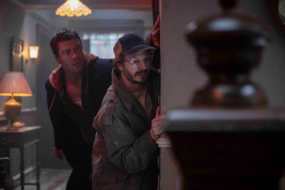Glen Powell and Michael Cera in The Running Man